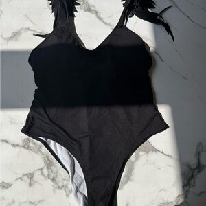 Elegant Black V-Neck One Piece Swimsuit